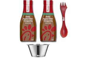 Chick-fil-A Zesty Apple Vinaigrette Salad Dressing, 12 oz (2-pack) Bundle with Giri Plastic Spork and Stainless Steel Condiment Cup (3 Items)
