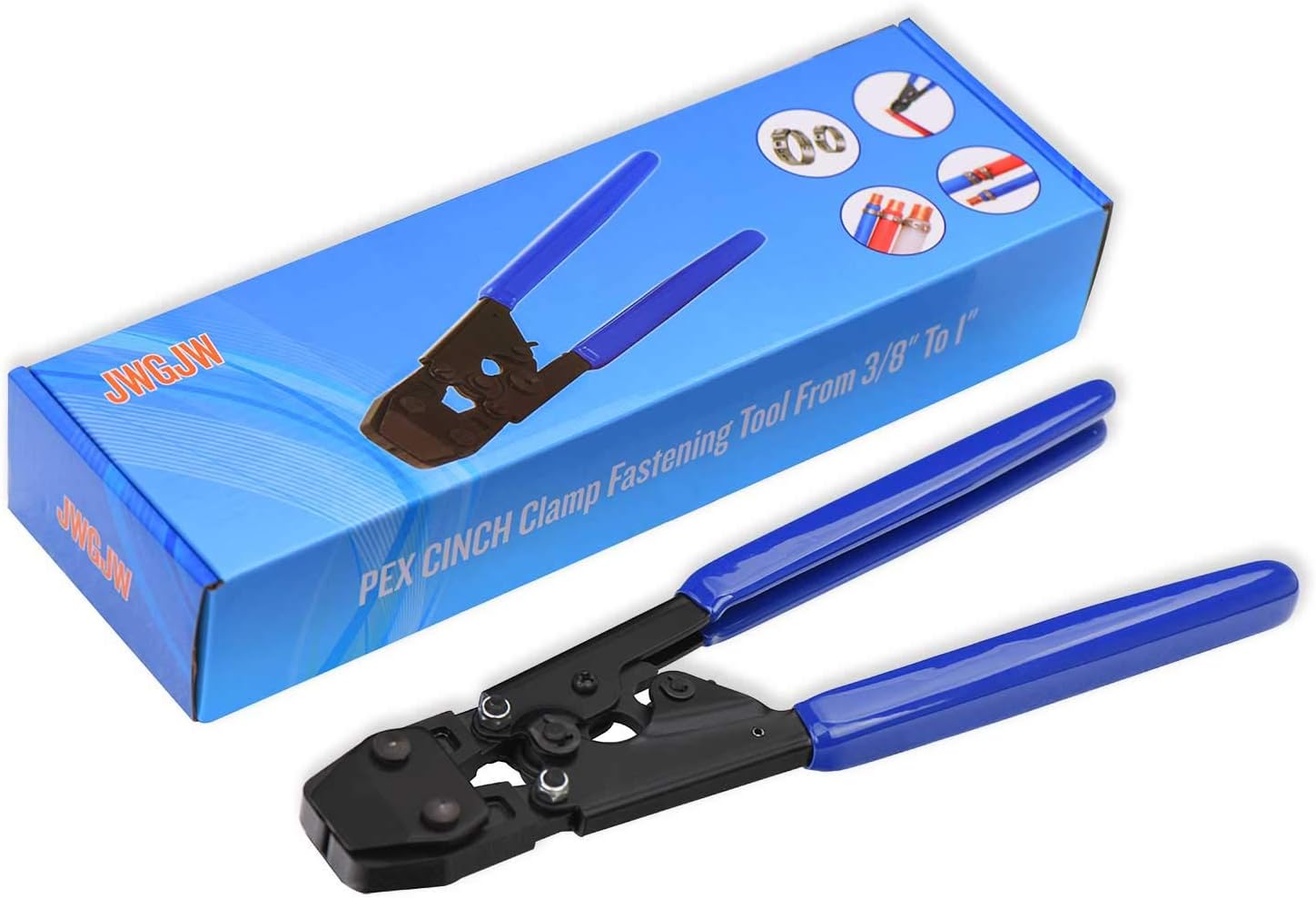 JWGJW PEX Clamp Cinch Tool Crimping Tool Crimper for Stainless Steel Clamps from 3/8"to 1" with 1/2" 22PCS and 3/4" 10PCS PEX Clamps (002) - - 