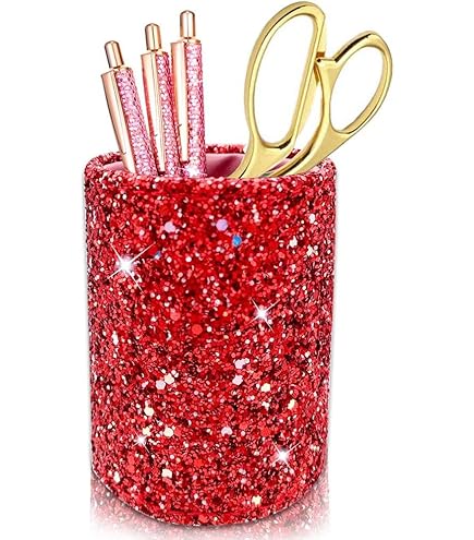 BIKCZEWIN Soporte Para Bolígrafo Rosa Con Purpurina De PU Para Escritorio, Bonitos Accesorios De Oficina Brillantes Para Mujeres Y Niñas, Soporte Organizador De Brochas De Maquillaje De Lujo, Taza