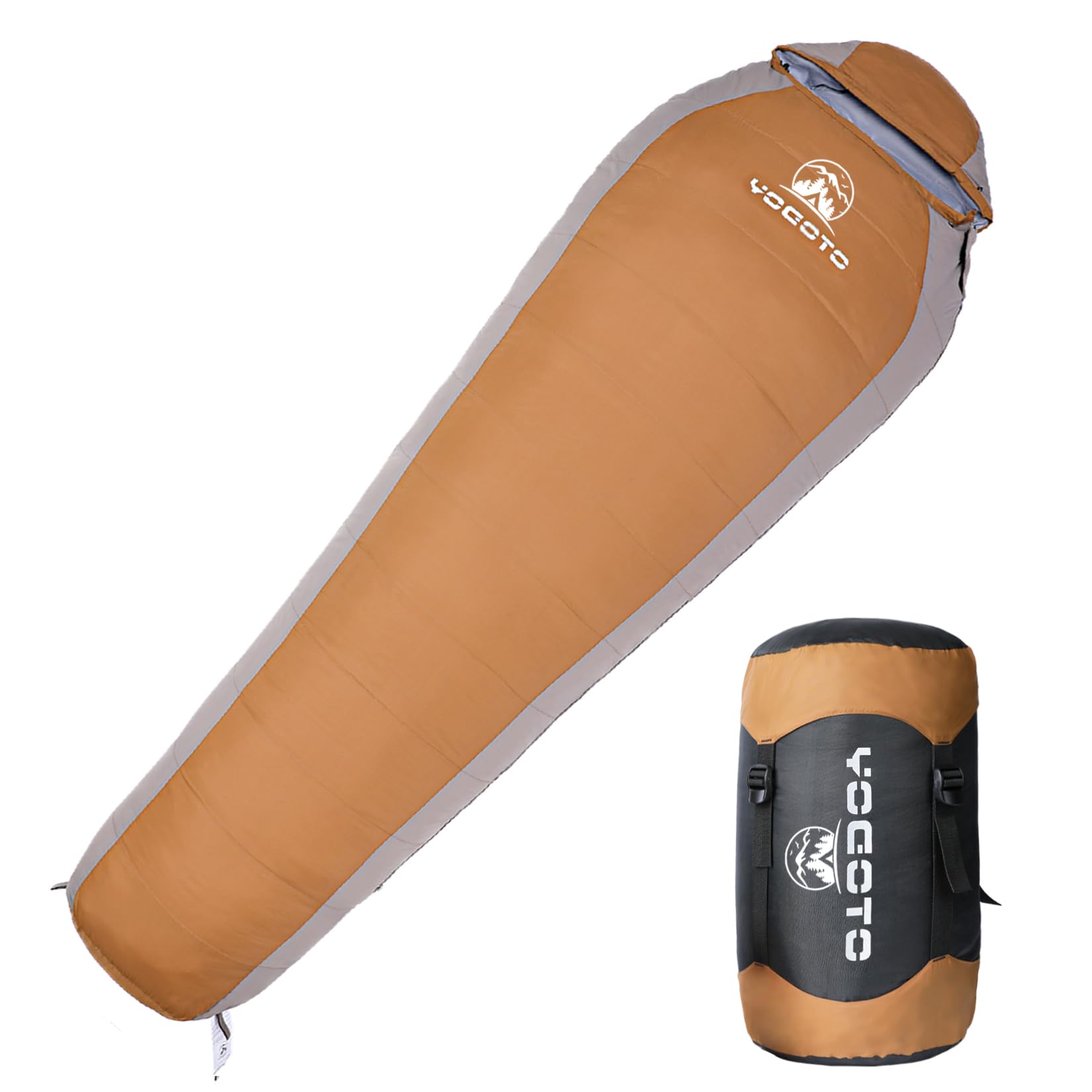 【YOGOTO】 ダウン 寝袋 冬用 マミー型 シュラフ 600FP 高級ダウン 連結可能 撥水 地震対策 避難用 スリーピングバッグ キャンプ アウトドア 暖かい 耐寒温度 -15℃ コンパクト 車内泊 防災用 収納袋付き (黄土色(左ジッパー))商品画像