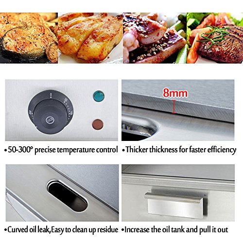 20'' Commercial Countertop Griddle - PROMOTOR Electric Griddle Tools Stainless Steel Electric Thermomate Grill BBQ Plate