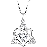 FJ Celtic Knot Necklace 925 Sterling Silver Trinity Love Knot Pendant Irish Good Luck Birthstone Jewelry for Women