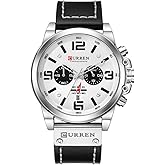 MASTOP Men Chronograph Sport Watches Brown Leather Strap Quartz Watch Business Casual Wrist Watch for Men