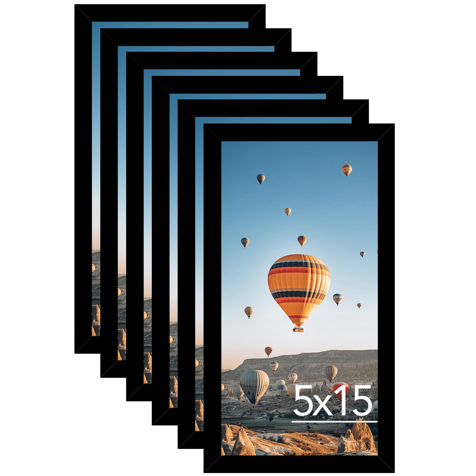JCJMY 5x15 Black Picture Frame Set of 6, Horizontal