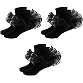 NICNZQI 3 Pairs Girls Ruffle Socks Toddler Double Lace Turn Cuff Socks for Little Baby Big Girl and Kids