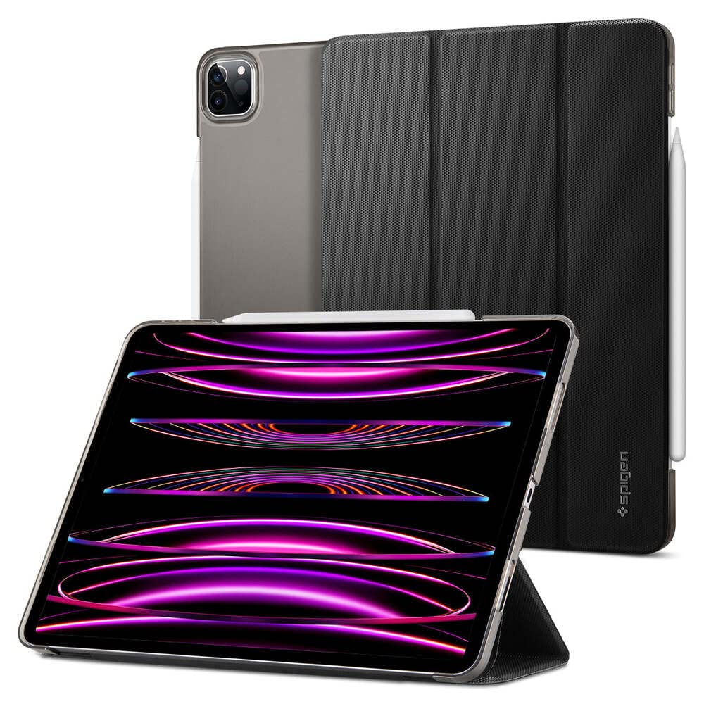 Spigen Liquid Air Folio Case Compatible with iPad Pro 12.9 Inch 6th Generation (2022) and iPad Pro 12.9 Inch 5th Generation (2021) with Pencil Holder/Auto/Sleep Wake Function/TriFold Stand - Black