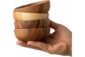 muso wood Wooden Dipping Bowls, 4 Pack Sauce Bowls, 2.5 oz Sauce Dish, Acacia Wood Sauce Bowls for Ketchup, Barbecue Sauce, D