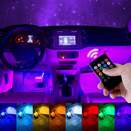DITRIO 4x12LED interior lighting car light bar multicolour LED strip with remote control and car charger DC 10-15V