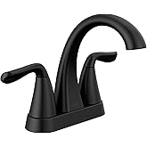Delta Arvo Centerset Bathroom Faucet, Matte Black 2-Handle Bathroom Faucet, Delta Bathroom Sink Faucet, Black 3-Hole Bathroom Faucet, Matte Black 25840LF-BL