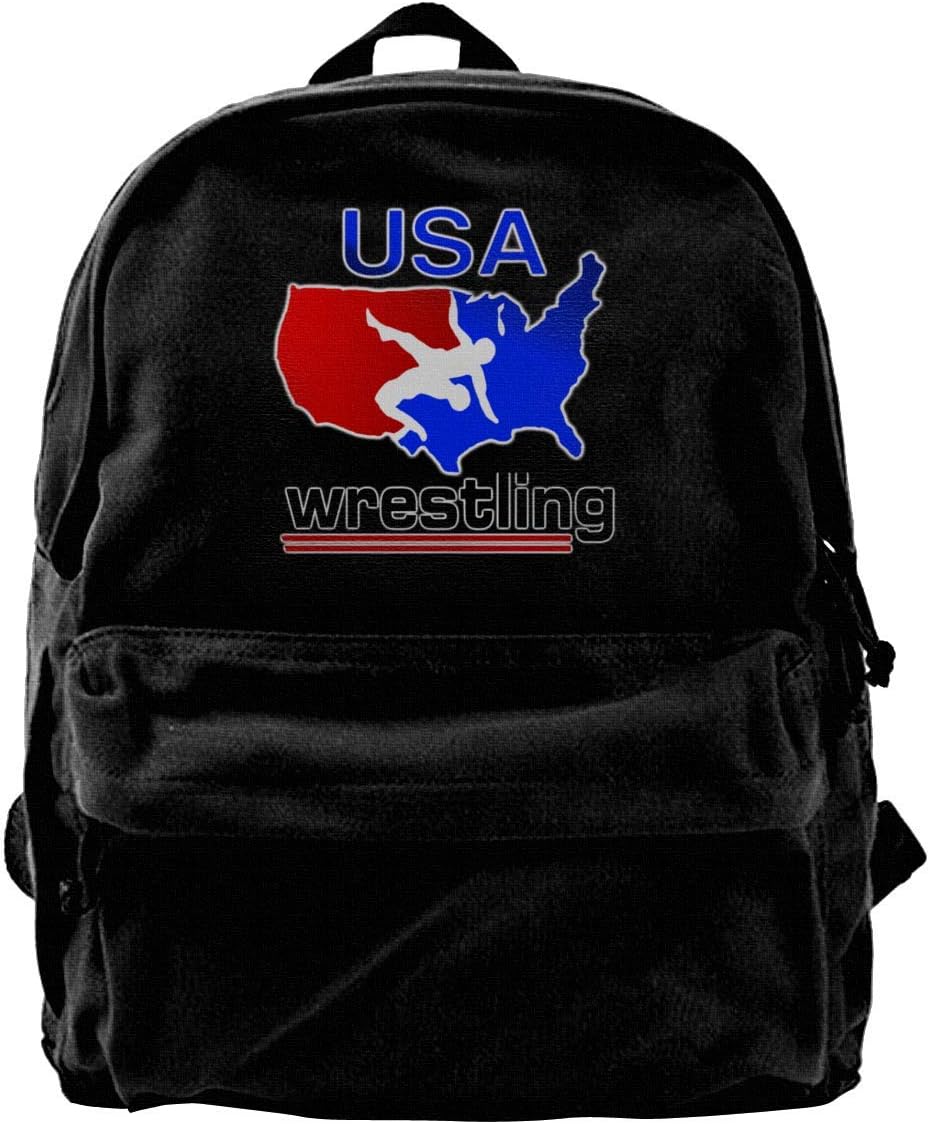 Ruajlt Mens Canvas Blcak Backpack Shoulder Large Book Bag USA Wrestling Amazon.co.uk Luggage