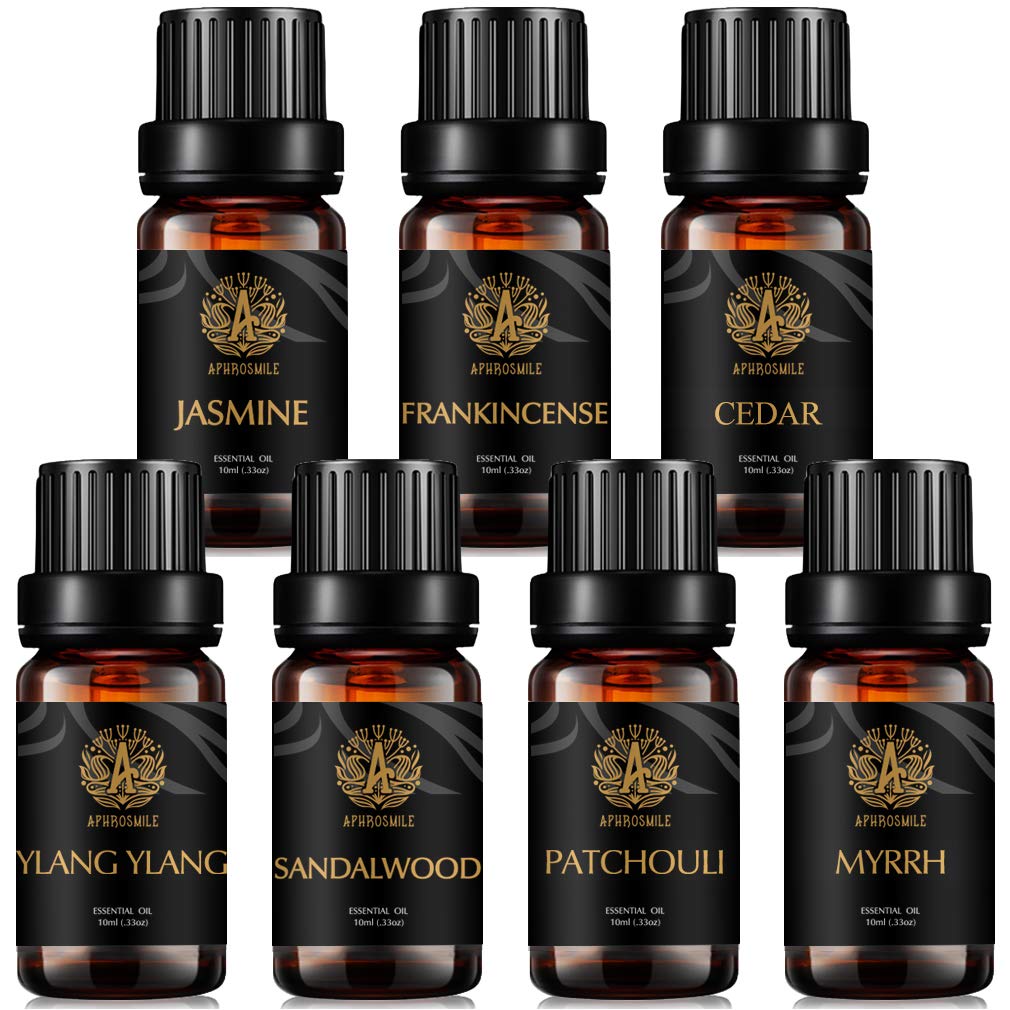 Aromatherapy Essential Oil Set for Diffuser, 100% Pure Cedar Essential Oils Kit, 7X10ml Therapeutic Grade Essential Oils Set-Cedar, Frankincense, Jasmine, Myrrh, Patchouli, Sandalwood,Ylang Ylang Oil