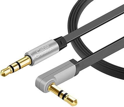 Amazon Aux ケーブル Cablecreation 3 5mmオーディオケーブル フラットステレオコード 片側90度ライトアングル L型 ブラック 0 4m Cablecreation ステレオケーブル