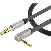 CableCreation Aux Cable, 6FT/1.8M Flat 3.5mm Auxiliary Audio Stereo Cord | 90 Degree Right Angle Compatible with Car, Home Stereos, Headphones, iPod iPhone iPad, Smartphone, MP3 Player, Black