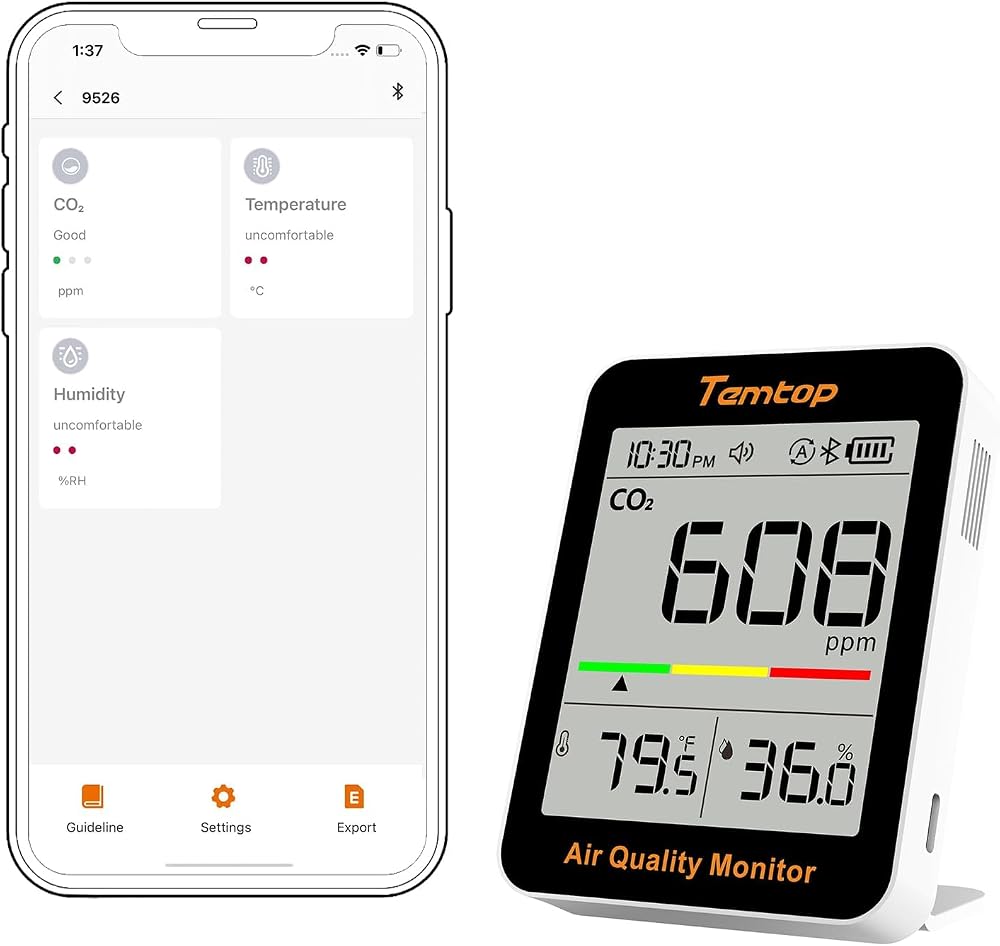 Temtop CO2 Monitor Bluetooth Thermo-Hygrometer Indoor Air Quality Monitor