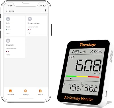 Temtop CO2 Monitor Bluetooth Thermo-Hygrometer Indoor Air Quality Monitor