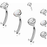 Masedy 3PCS 14G Surgical Steel Floating Belly Button Ring for Women Petite Belly Rings CZ Opal Flat Back Small Navel Ring with 3PCS Replacement Balls Internally Threaded Tiny Belly Piercing 6-16MM