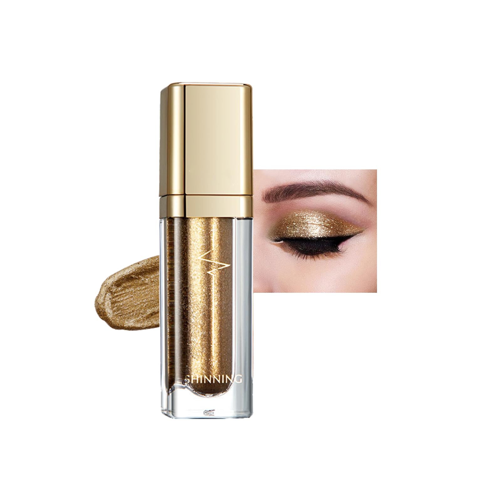 Metallic Liquid Glitter Eyeshadow & Eyeliner Pen, Long Lasting Waterproof Matte Shimmer Eyeshadow, Highly Pigmented Sparkly Eye Shadow, Easy to Blend Gold Eyes Makeup
