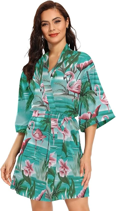 flamingo kimono robe