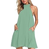AUSELILY Womens Summer Dress Sleeveless Halter Neck Beach Dress Casual Sundresses with Pockets