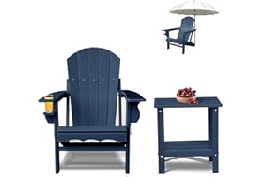 CLOUDEEP Folding Adirondack Chairs with Side Table, HDPE Plastic Adirondack Chair with Cup Holder Weather Resistant, Outdoor Fire Pit Chair for Patio Garden and Deck, Blue