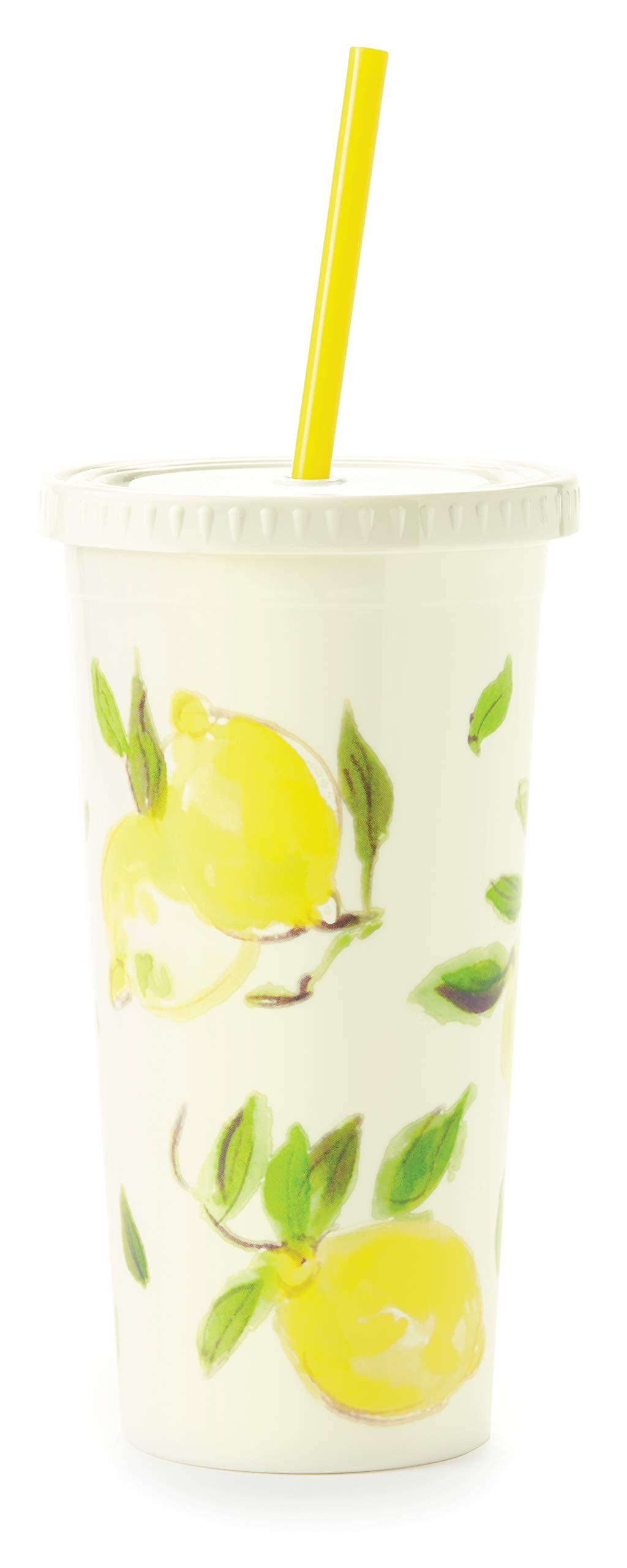 Kate Spade New York Insulated Plastic Tumbler with Reusable Silicone Straw, 20oz, Lemons