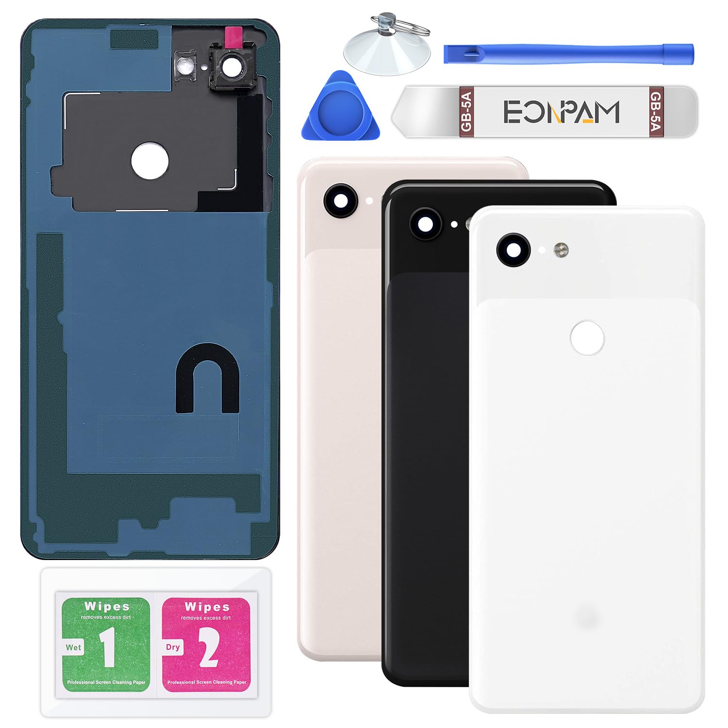 Eonpam Back Cover Glass for Google Pixel 3 XL Rear Glass Replacement with Camera Lens + Repair Kit Rear Housing (Clearly White)