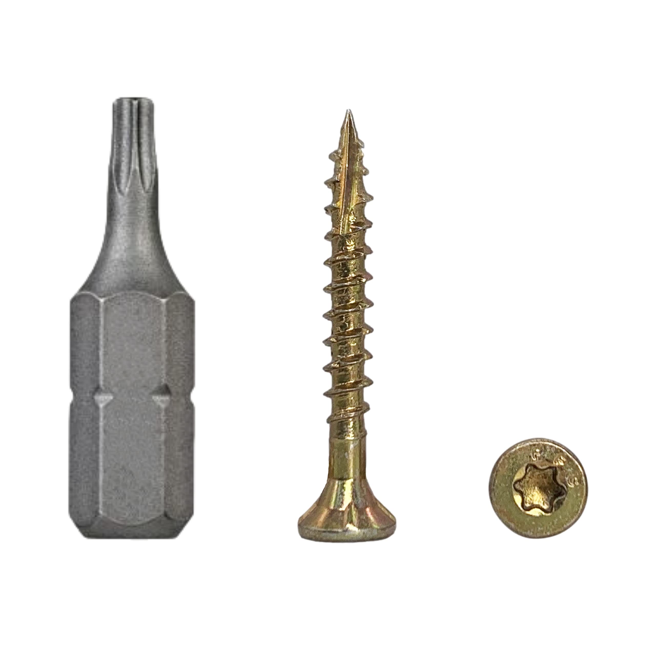 (Pack of 100 pcs) Zinc Plated Steel 3.0 x 25 mm Yellow Wood Screws, Torx Head, Type 17, Countersunk Head, Partial Thread, Chipboard Screws (100, 3.0 x 25 mm)