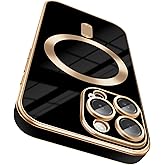 Dinick Designed for iPhone 16 Pro Case with Camera Lens Protector Compatible with MagSafe Soft TPU Bumper Glitter Gold Sides Cover Anti-Scratch Slim Magnetic Case for iPhone 16 Pro Black