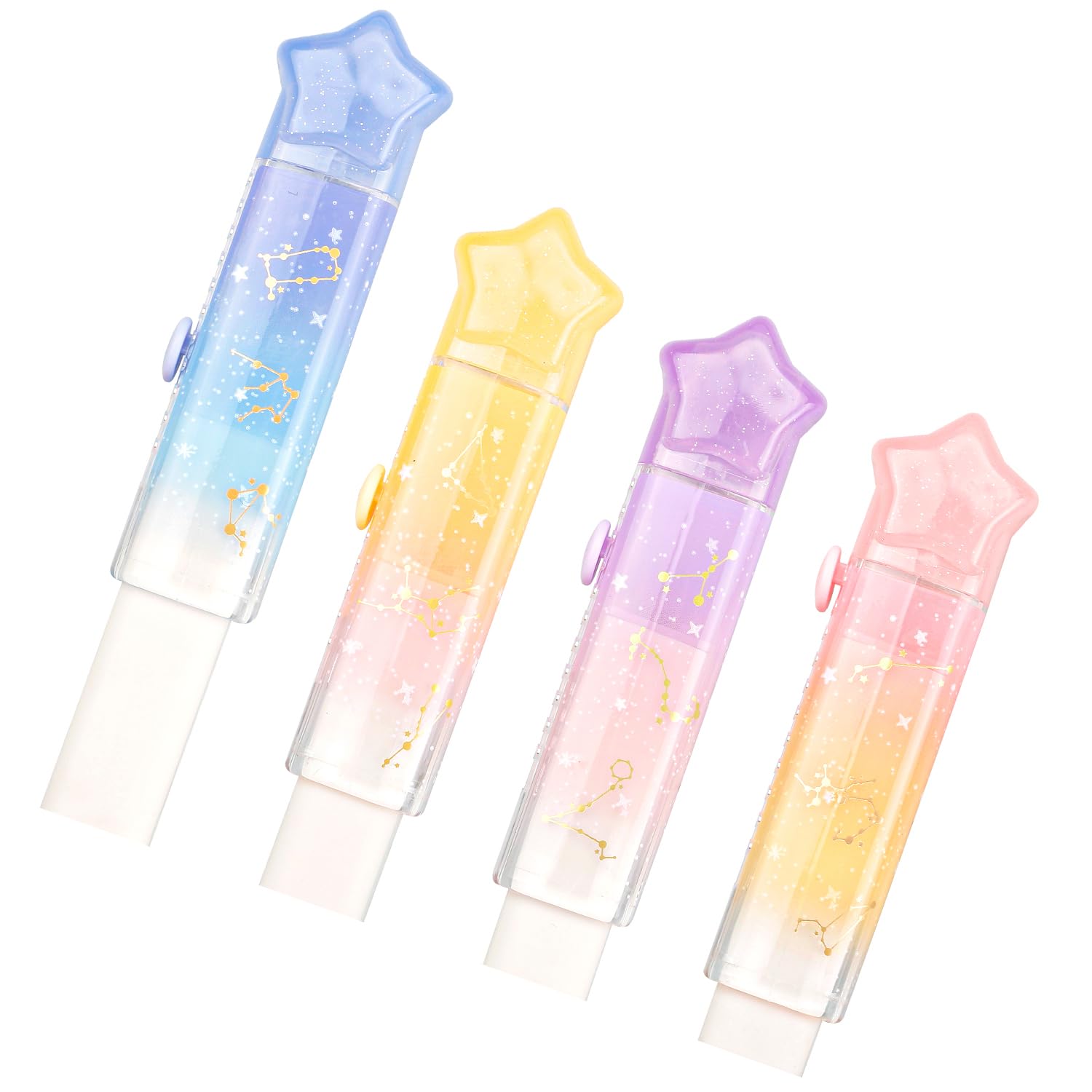Luckious Retractable Eraser, 4PCS Constellation Pattern Eraser, Push-Pull Rubber Eraser, Retractable Eraser Set, Perfect for Students, Writing, Drawing, Office Use