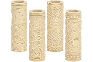 CRAFTYMELODY 4Pcs Clay Texture Roller 4 Styles Plastic Column Pottery Tools Rolling Pins Stamps Flower Turtle Bear Fox Textur