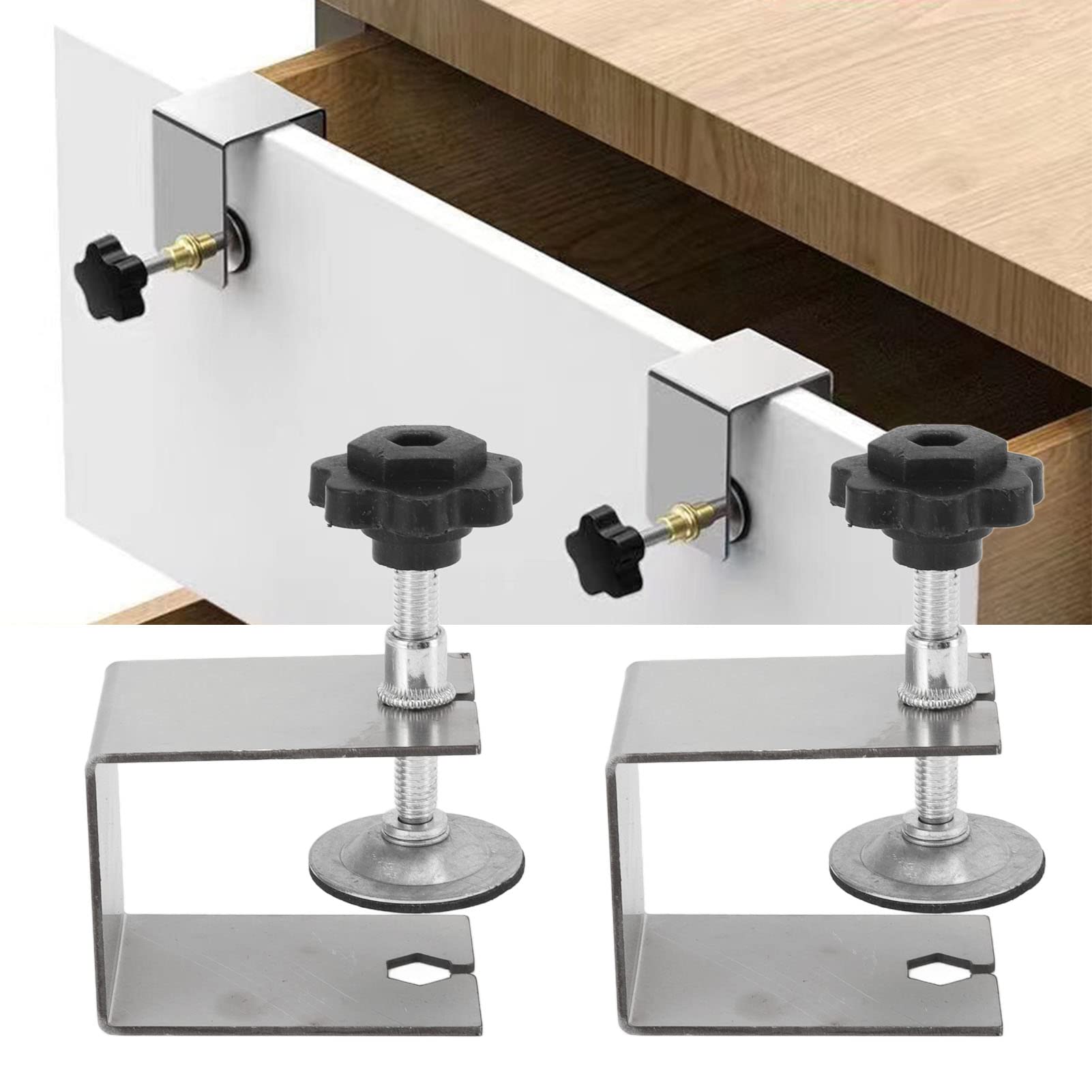 2pcs Drawer Front Installation Clamps, Cabinet Drawer Front Installation Clamps Drawer Fixing Clip Front Drawer Woodworking Clamps Drawer Jig Adjustment Cabinet Installation Tools