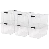 IRIS USA 6-Pack 72 Quart Storage Bins with Lids, Clear | Transparent design makes contents easy to find. Perfect for moving, blankets, clothing, and garage storage. Nestable design