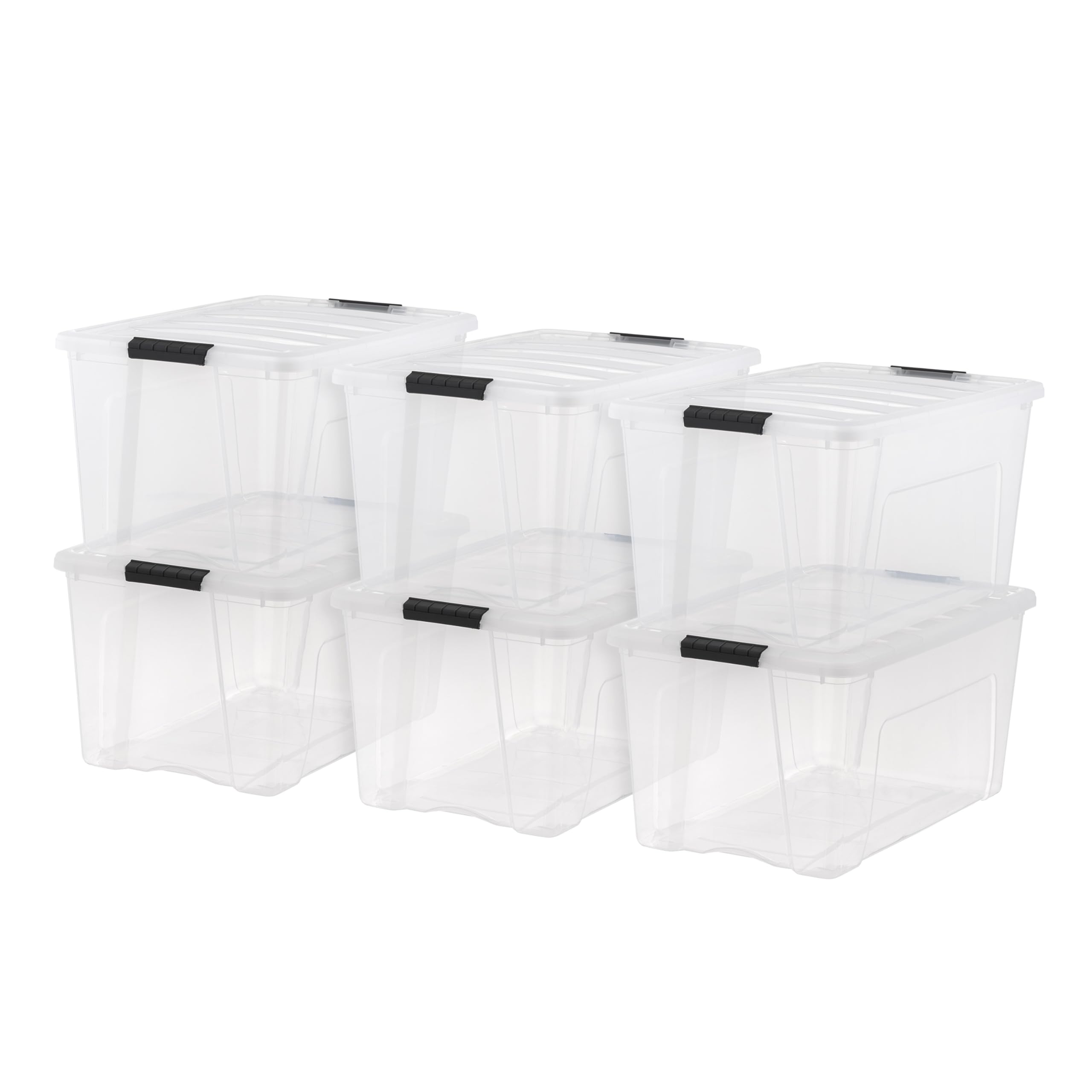 Photo 1 of ***MAJOR DAMAGE TO LIDS***IRIS USA 72 Qt Stackable Plastic Storage Bins with Lids, 6 Pack - BPA-Free, Made in USA - See-Through Organizing Solution, Latches, Durable Nestable Containers, Secure Pull Handle - Clear