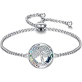 PELOVNY Chakra Crystal Bracelets for Women 925 Sterling Silver Tree of Life Flower of Life Lotus Hamsa Hand Bracelet 7 Chakras Spiritual Jewelry Gifts for Mom Daughter Wife