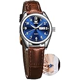 OLEVS Womens Leather Watch, Brown Womens Watches Leather Band Waterproof Analog Dainty Womens Ladies Watch for Small Wrists, Easy Read Luxury Dress Watches for Women Arabic Numbers White/Blue/Black