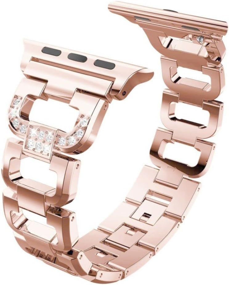 HiPai Compatibe with Apple Watch Strap 38mm 40mm, Adjustable Sparkling Stainless Steel Metal Straps Buckle Clasp Bracelet Replacement for Apple Watch Series 6/5/4/3, Nike+, Sport - Rose Gold