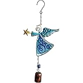MrMrKura Metal Angel Wind Chime Hanging Decoration Ornament With Wing and Bell - Decorative Hanging Bells, Gifts for Home Garden Decor Crafts (Blue)