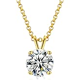 TUHE Moissanite Necklace 0.1-12 Carats 18K Gold Vermeil 925 Sterling Silver Necklace 3-15MM Solitaire D Color VVS1 Round Lab Created Moissanite Pendant Dainty Gold Necklaces for Women Valentines Gifts