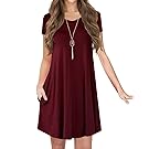 Jouica Women's Pockets Casual Plain Flowy Simple Swing T-Shirt Loose Dress
