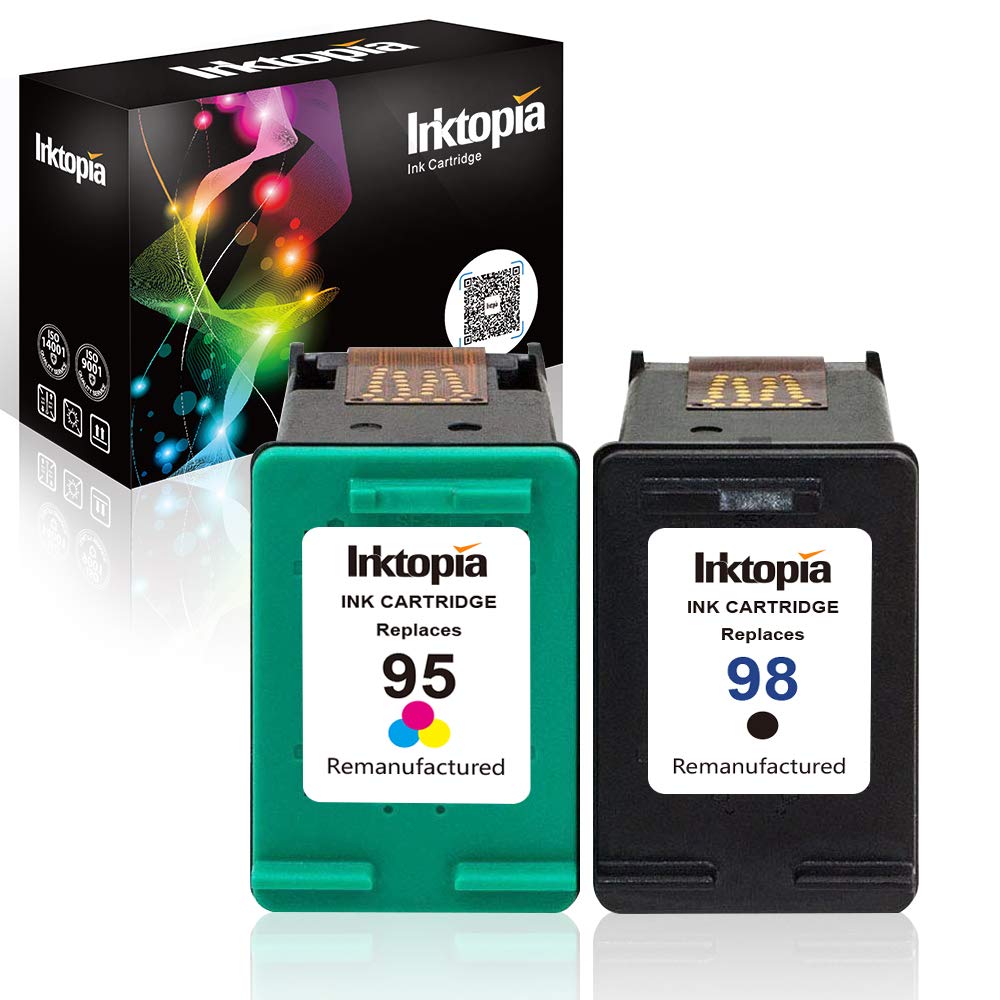Photo 1 of Inktopia Remanufactured Ink Cartridge Replacement for HP 98 95 (1 Black, 1 Tricolor) 2 Pack C9364WN C8766WN for Officejet 150 100 6310 PhotoSmart 8050 C4180 C4150, Deskjet 460 5940 Printer