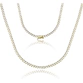GEMSME 2mm Tennis Necklaces for Women/Men - 18K Yellow/White Gold Plated 3 Pong Setting Round Cubic Zirconia Classic Diamond Tennis Chain, Ladies Tennis Necklace Size 16-22 inch