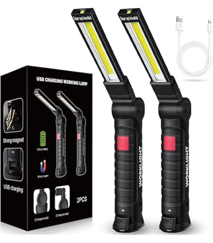 Lmaytech LED Work Light 3-Pack – COB Rechargeable, Magnetic Base, 270° Rotate, 5 Modes, For Car Repair & Emergency