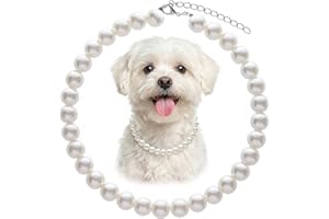 Pearl Dog Collar Necklace - Adjustable Pearl Pet Collar for Small Dogs Puppies & Cats, White Pearl Dog Necklace for Puppy Kit