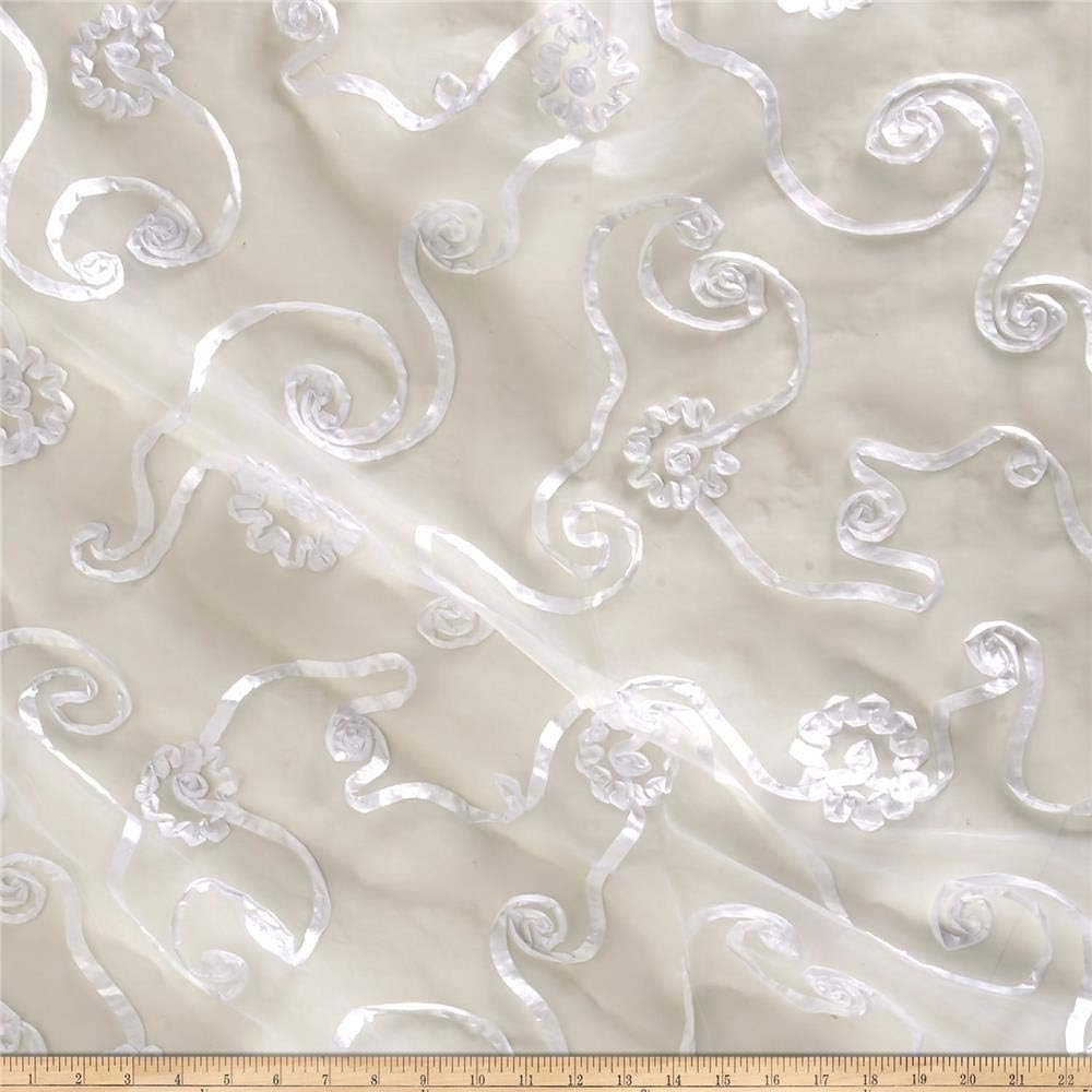 Richland Textiles Embroidered Ribbon Organza White Fabric By The Yard