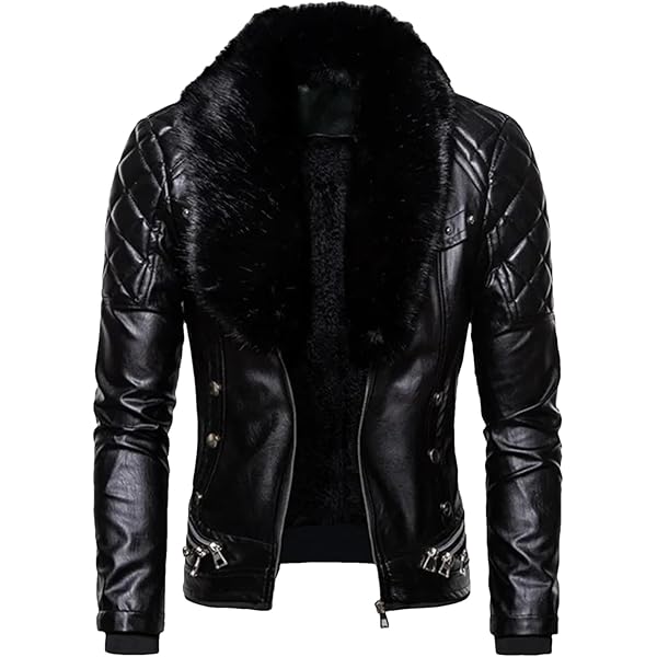 chouyatou Men's Removable Fur Collar Sherpa Lined Steampunk Faux