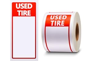 Affrolling 300 Stickers Used Tire Label 6" x 2-3/4" Price Stickers Shop Inventory Tags for Wheels Red and White Adhesive Sticks Blank Space for Retail Price Tread Sizes
