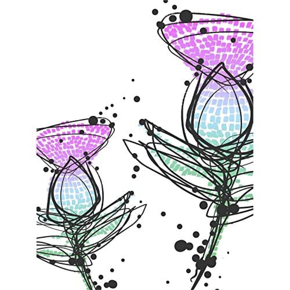 Wee Blue Coo Scottish Thistle Head Flowers Ink Drip Design Scotland Canvas Art Print