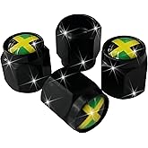 4 Pcs Jamaica Flag Tire Valve Stem Caps Cover, Metal Black Air Valve Cap, Aluminum Car Wheel Stem Caps, Universal Stem Covers for Cars, Trucks, Bikes, Motorcycles, Corrosion Resistant