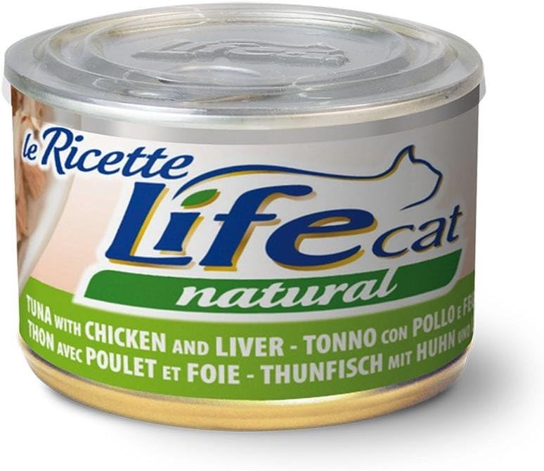 Life Cat 102321 Tin Recipes with Tuna, Chicken and fegatini, 150 grams