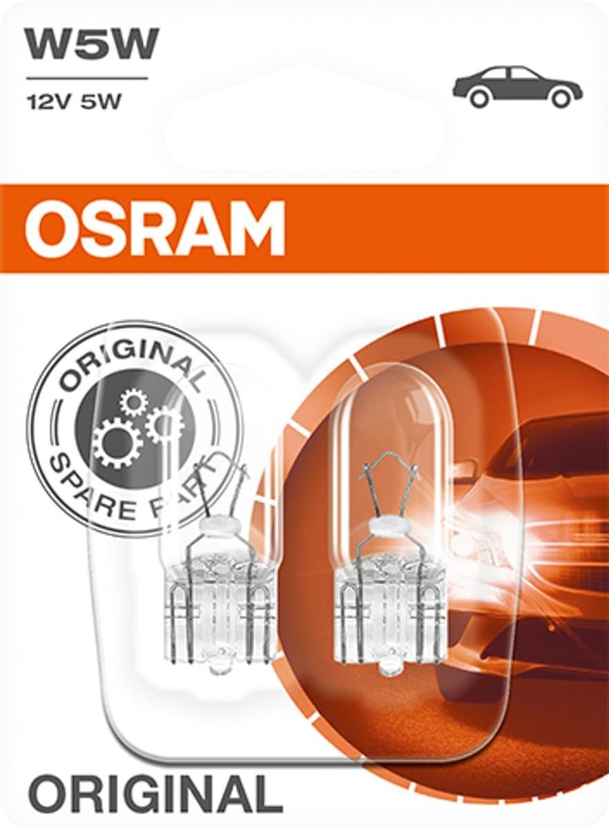 OSRAM ORIGINAL W5W halogen, position and number plate light, 2825-02B, 12V, double blister (Pack of 2)